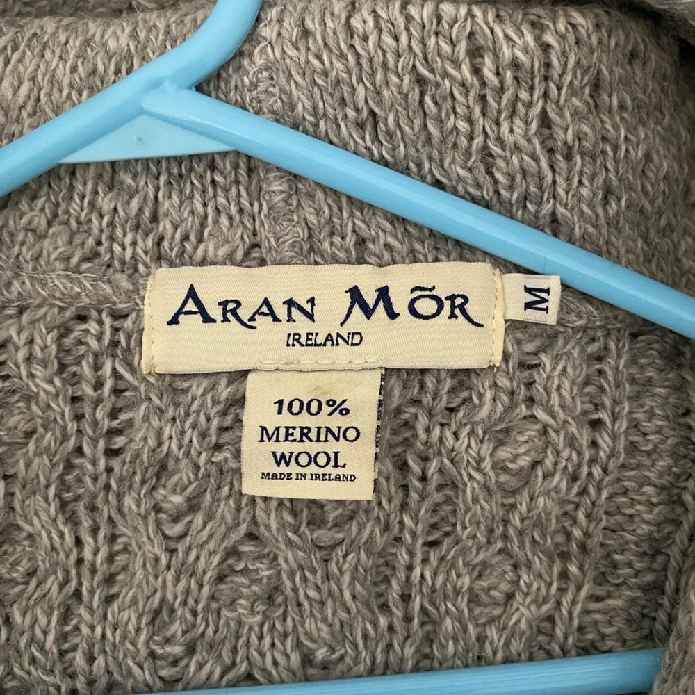 Aran Mor Made in Ireland Merino Wool Cable Knit Hooded Long Cardigan - Picture 14 of 14
